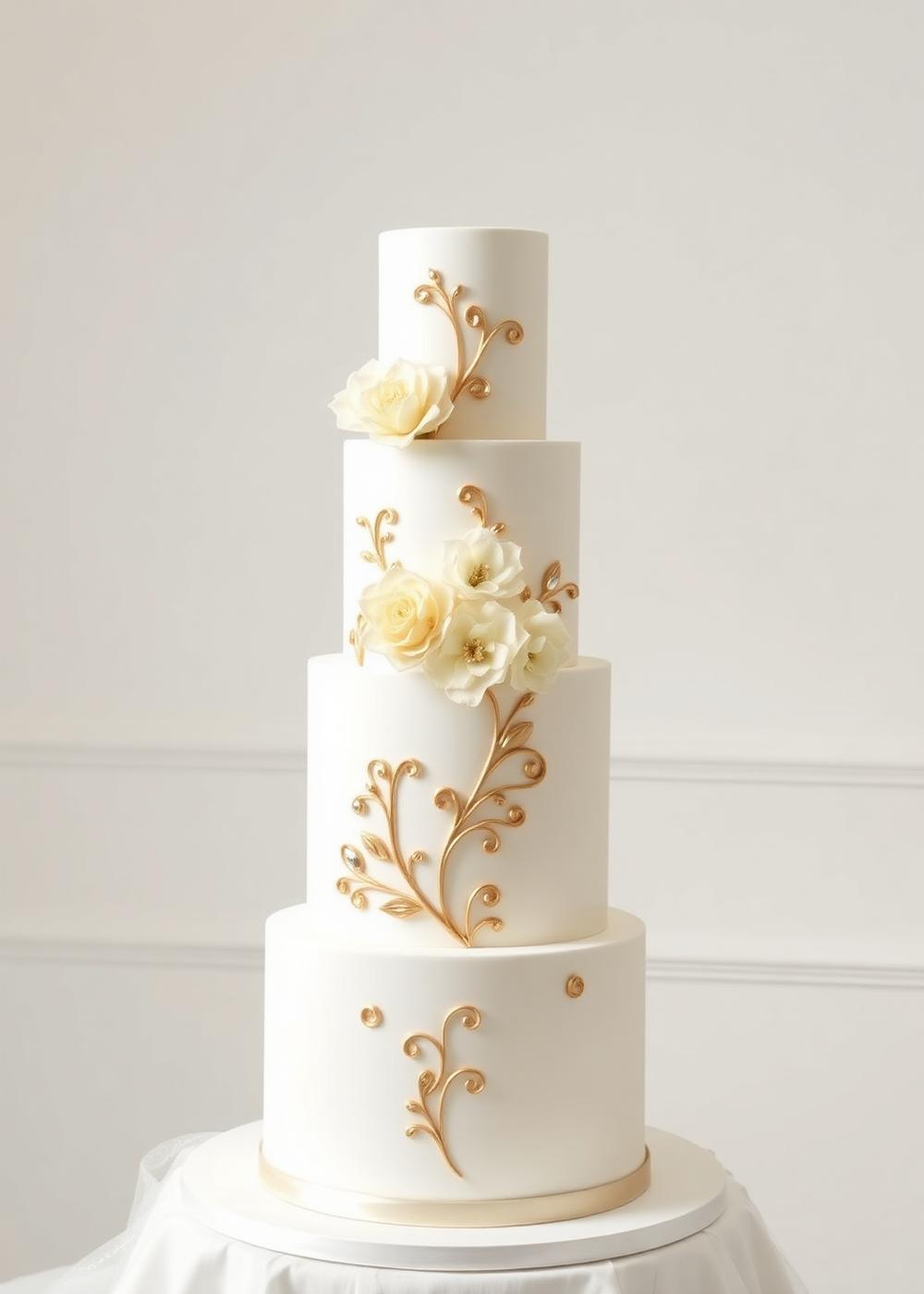 Pastel de bodas elegante con detalles dorados