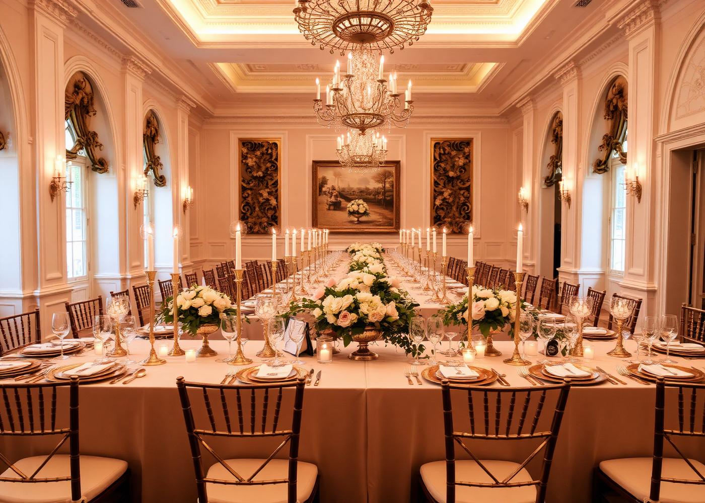 Mesa larga decorada para banquete